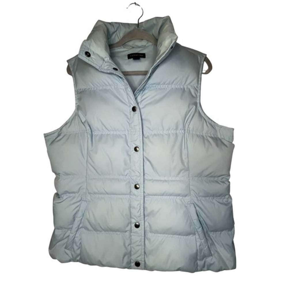 Lands End Girls Down Puffer Vest Powder Blue SZ L 14/16‎ Snap Front Fits Women's